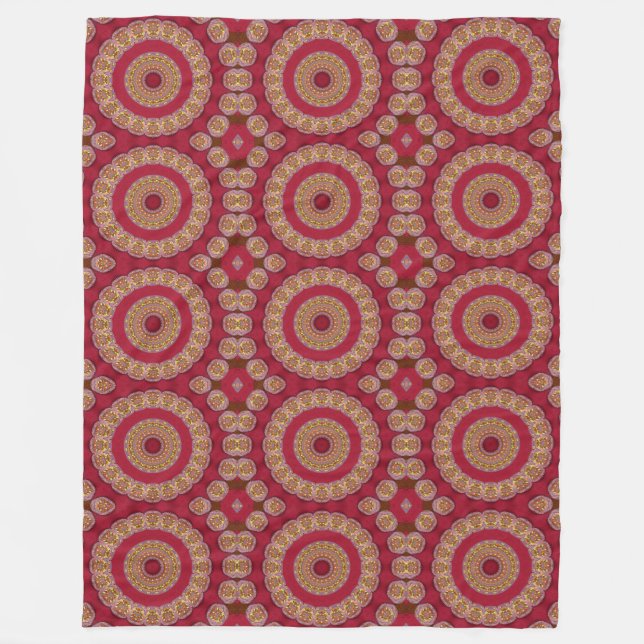 Red Gold Yellow rosettes Mandala Fleece Blanket (Front)