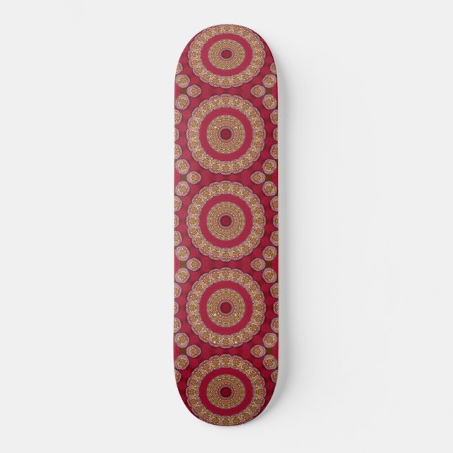 Red Gold Yellow rosettes Mandala Skateboard (Front)