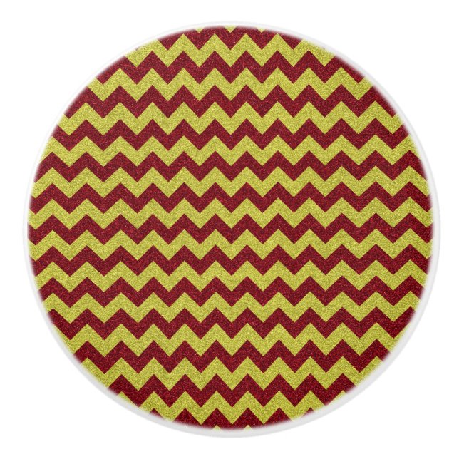 Red & Gold Zig Zag Glitter Ceramic Knob (Front)