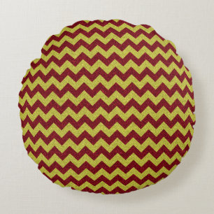 Red & Gold Zig Zag Glitter Round Pillow