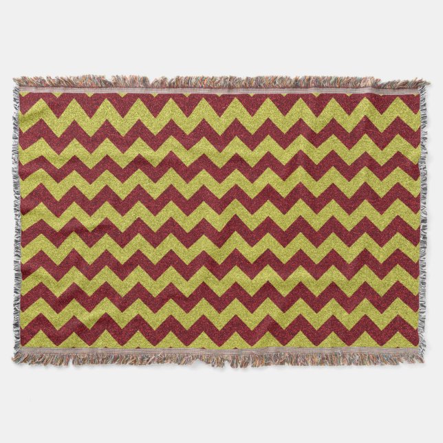 Red & Gold Zig Zag Glitter Throw Blanket (Front)
