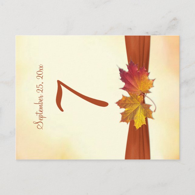 Red & golden Autumnal leaves Table number card (Front)