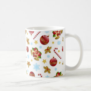 Red & Golden Christmas balls, Christmas holly Coffee Mug