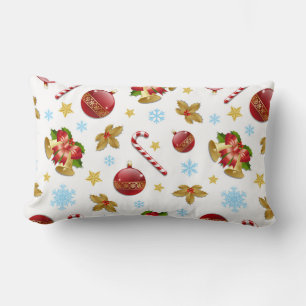 Red & Golden Christmas balls, Christmas holly Lumbar Pillow