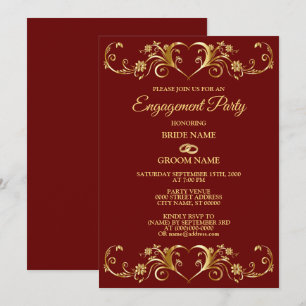 Red Golden Geometric Elegant Engagement Party Invitation