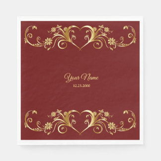 Red Golden Geometric Elegant Wedding Party Napkin