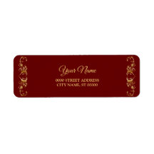 Red Golden Geometric Trendy Wedding Return Address