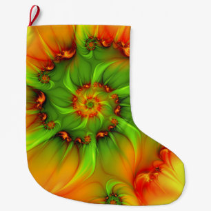 Red Golden Green Colours Abstract Fractal Art Large Christmas Stocking
