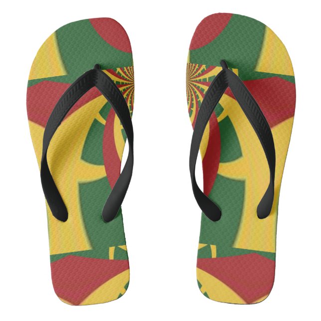 Red Golden Green Rasta Colours Design  Flip Flops (Footbed)