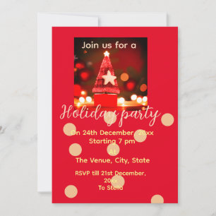 Red golden holiday christmas party add date year invitation