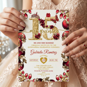 Red Golden Mis Quince 15 Quinceañera Invitation