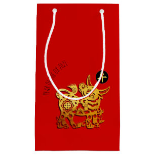 Red Golden Ox Papercut Chinese New Year 2021 SGB Small Gift Bag