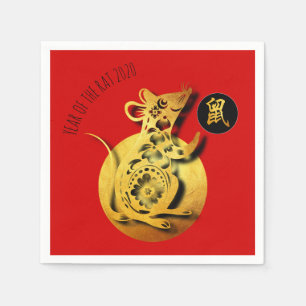 Red Golden Rat Papercut Chinese New Year 2020 PPN Napkin