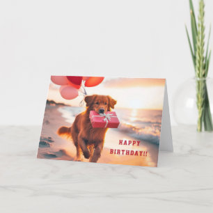 Red Golden Retriever Birthday Wishes Card