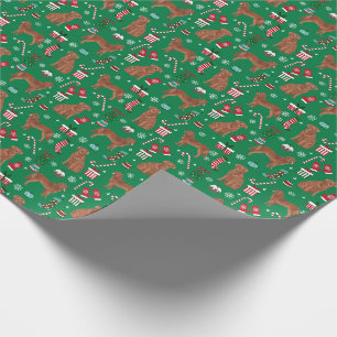 Red Golden Retriever Christmas Candy Canes Green Wrapping Paper