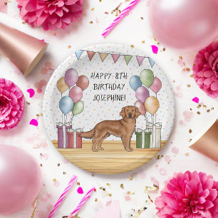 Red Golden Retriever Colourful Pastel Birthday Paper Plate