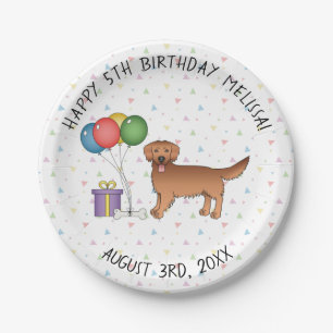 Red Golden Retriever Cute Cartoon Dog - Birthday Paper Plate