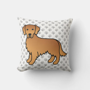 Red Golden Retriever Cute Dog & Paws Throw Pillow