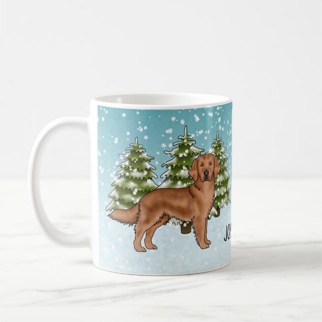 Red Golden Retriever Dog Christmas Custom Name Coffee Mug (Left)