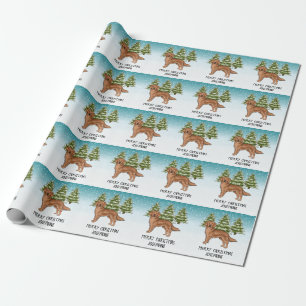 Red Golden Retriever Dog Christmas Custom Text Wrapping Paper