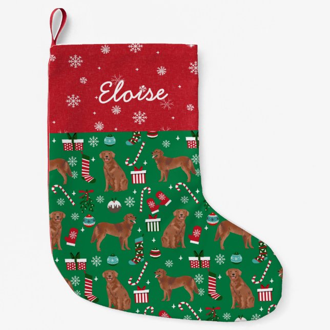 Red Golden Retriever dog christmas name Small Christmas Stocking (Front)