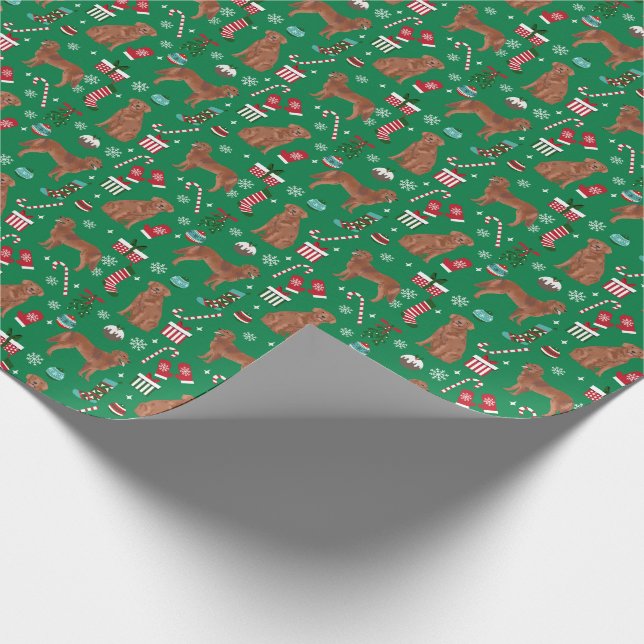 Red Golden Retriever dog christmas Wrapping Paper (Corner)
