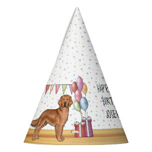 Red Golden Retriever Dog Colourful Happy Birthday Party Hat