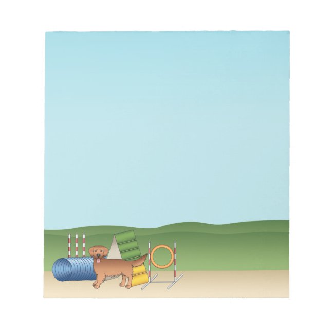 Red Golden Retriever Dog With Agility Equipment Notepad (Front)