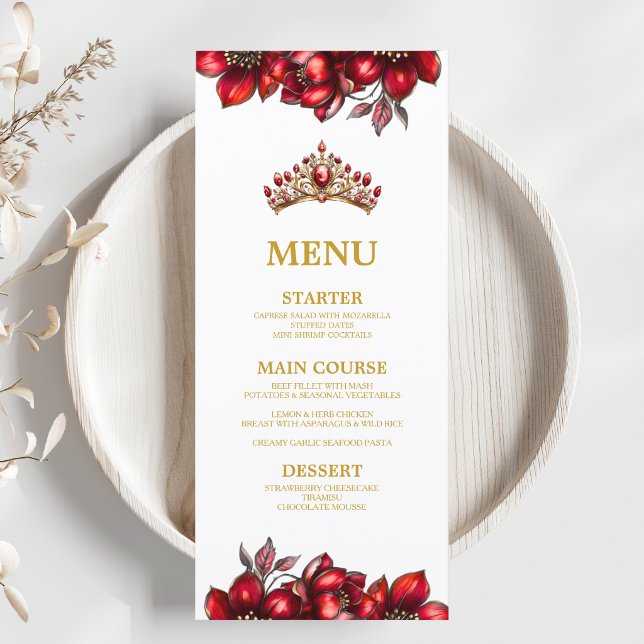 Red Golden Tiara Floral Quinceañera  Menu (Creator Uploaded)