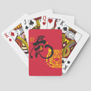 Red & Golden Tiger Black Symbol Chinoiserie Chic Playing Cards