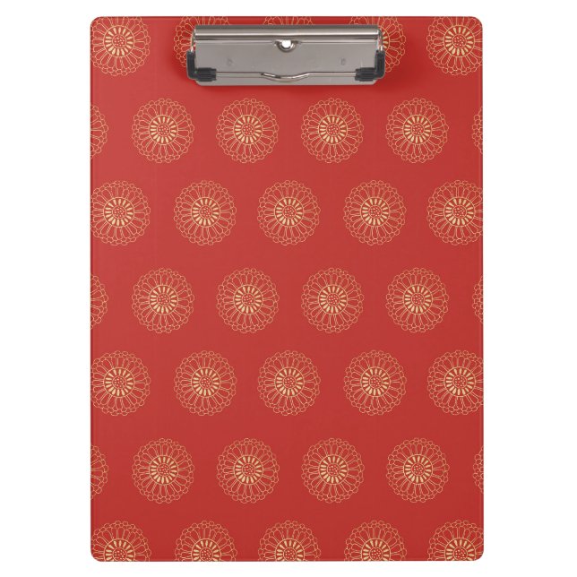 Red | Golden Zinnia Flower Medallions Clipboard (Front)