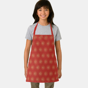 Red Golden Zinnia Flower Medallions Kids Apron