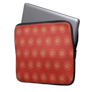Red Golden Zinnia Flower Medallions Laptop Sleeve