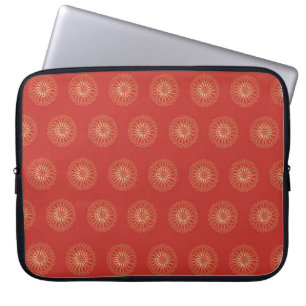 Red Golden Zinnia Flower Medallions Laptop Sleeve