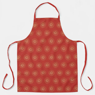 Red   Golden Zinnia Flower Medallions Large Apron