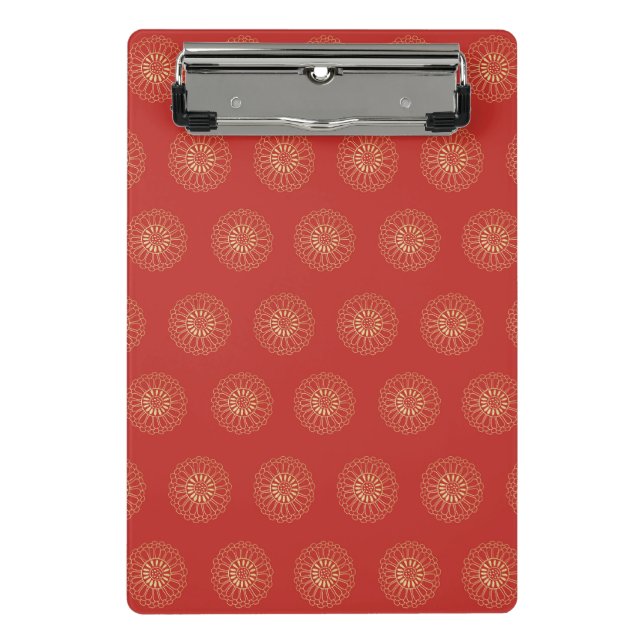 Red | Golden Zinnia Flower Medallions Mini Clipboard (Front)