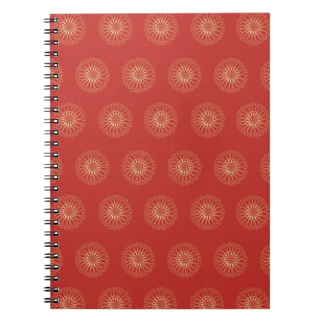 Red | Golden Zinnia Flower Medallions Notebook (Front)