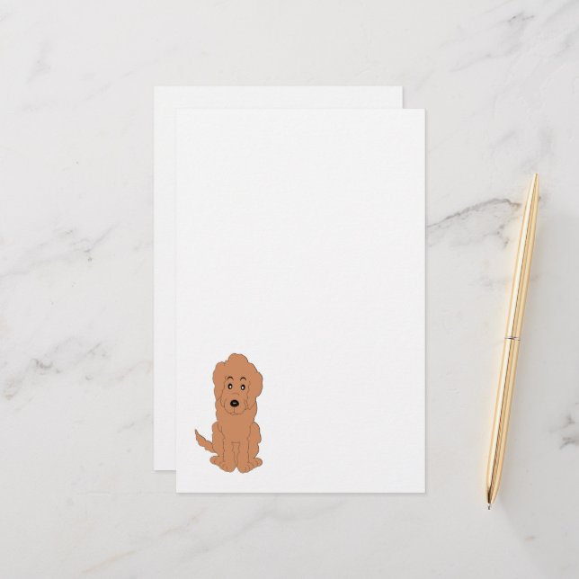 Red Goldendoodle Dog Design Stationery (Front/Back In Situ)
