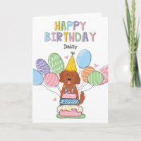Red Goldendoodle Dog Happy Birthday Card