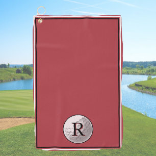 Red golf ball monogrammed initial custom mens towel
