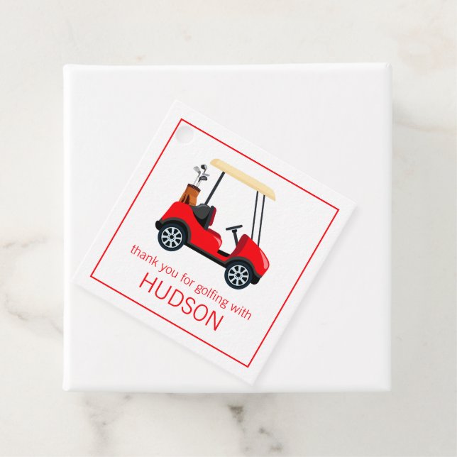 Red Golf Cart Personalized Favour Tags (In Situ)