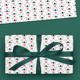 Red Golf Themed Graduation Monogram Pattern Wrapping Paper