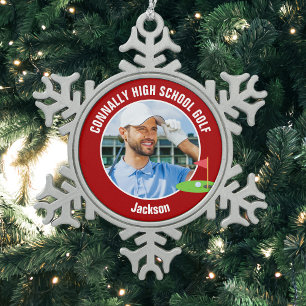Red Golfer Photo High School Golf Team Snowflake Pewter Christmas Ornament