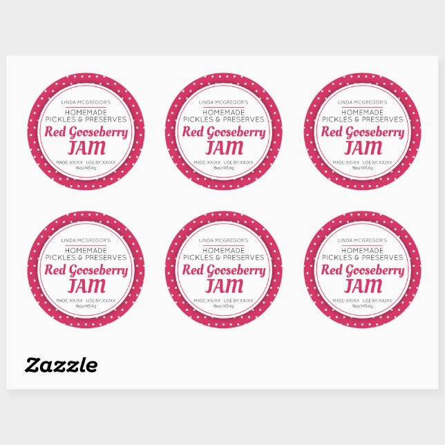 Red gooseberry jam preserve food jar classic round sticker (Sheet)