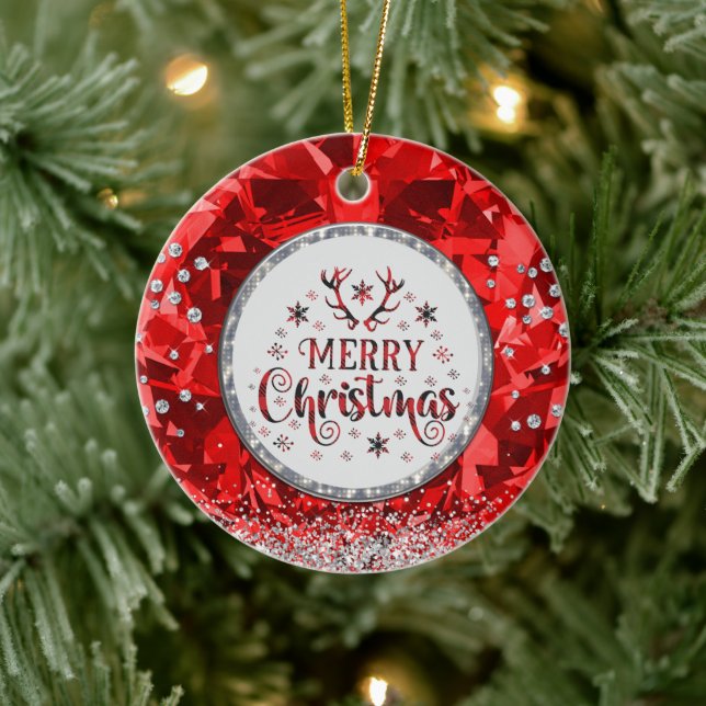  Red Gorgeous Emerald  Merry Christmas  Ceramic Or Ceramic Ornament (Tree)