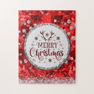 Red Gorgeous Emerald  Merry Christmas  Jigsaw Puzzle