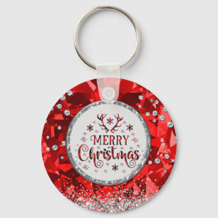 Red Gorgeous Emerald Merry Christmas Keychain