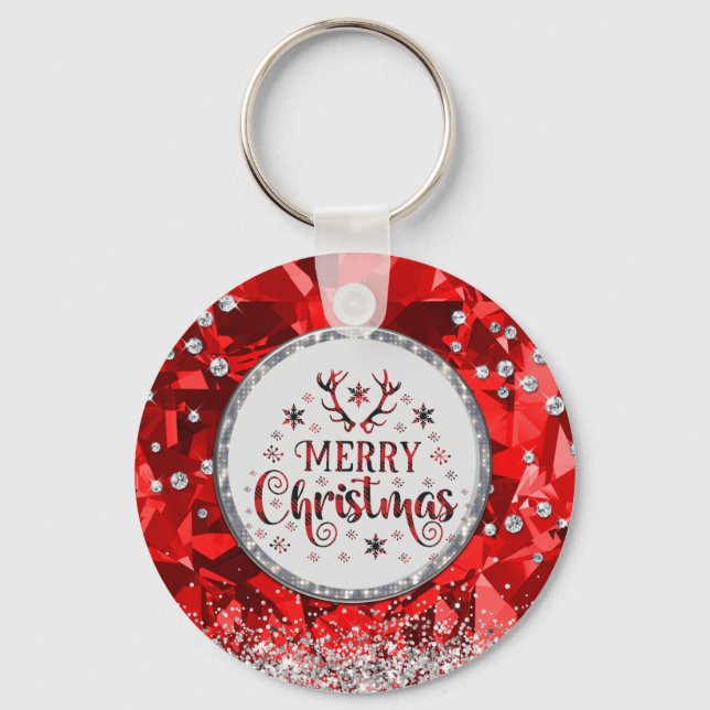  Red Gorgeous Emerald  Merry Christmas   Keychain (Front)