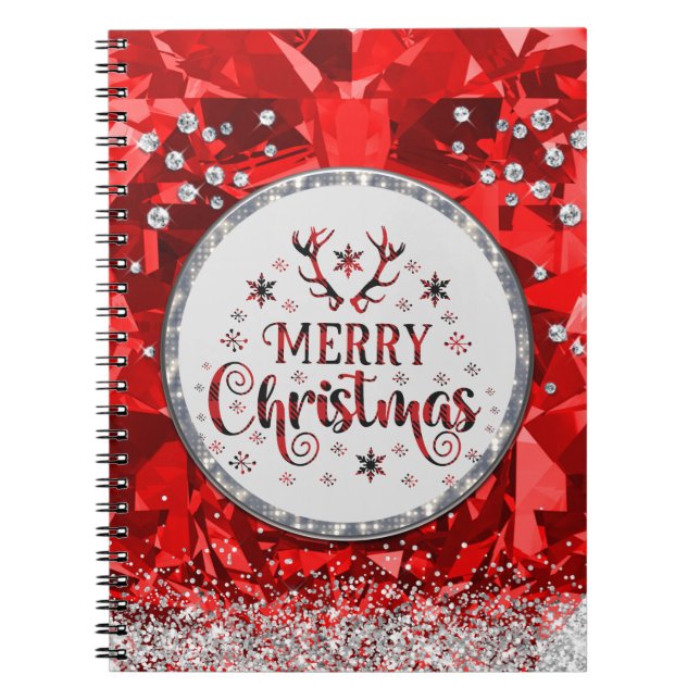  Red Gorgeous Emerald  Merry Christmas  Notebook (Front)