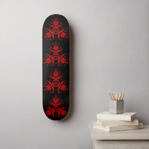 Red Goth  Vintage Damask Skateboard